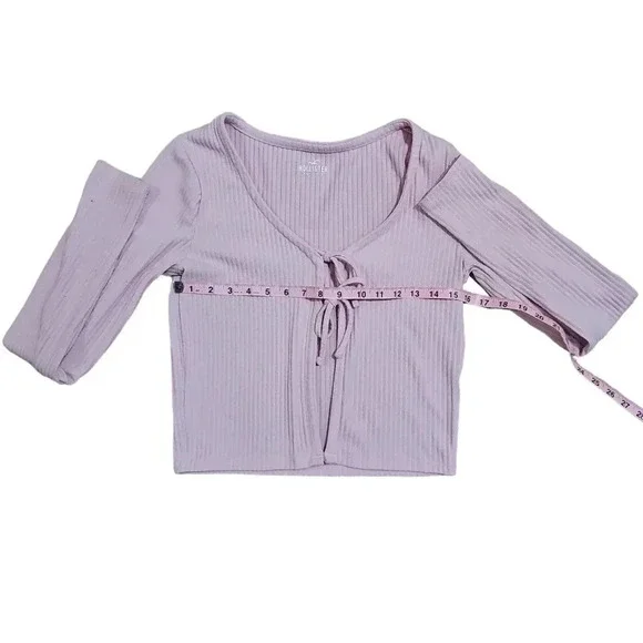 Hollister Womens Medium Pink Ribbed Tie Front Cropped Cardigan Y2K Soft Girl - Picture 6 of 7